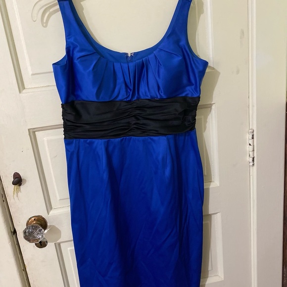 NW Collections Halter Collar Built in Bra Dress size L color Blue/Black - Picture 1 of 8